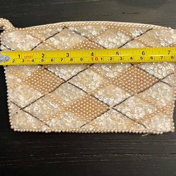 Vintage Pearl & Sequin Beaded Clutch Purse - Picture 8 of 10